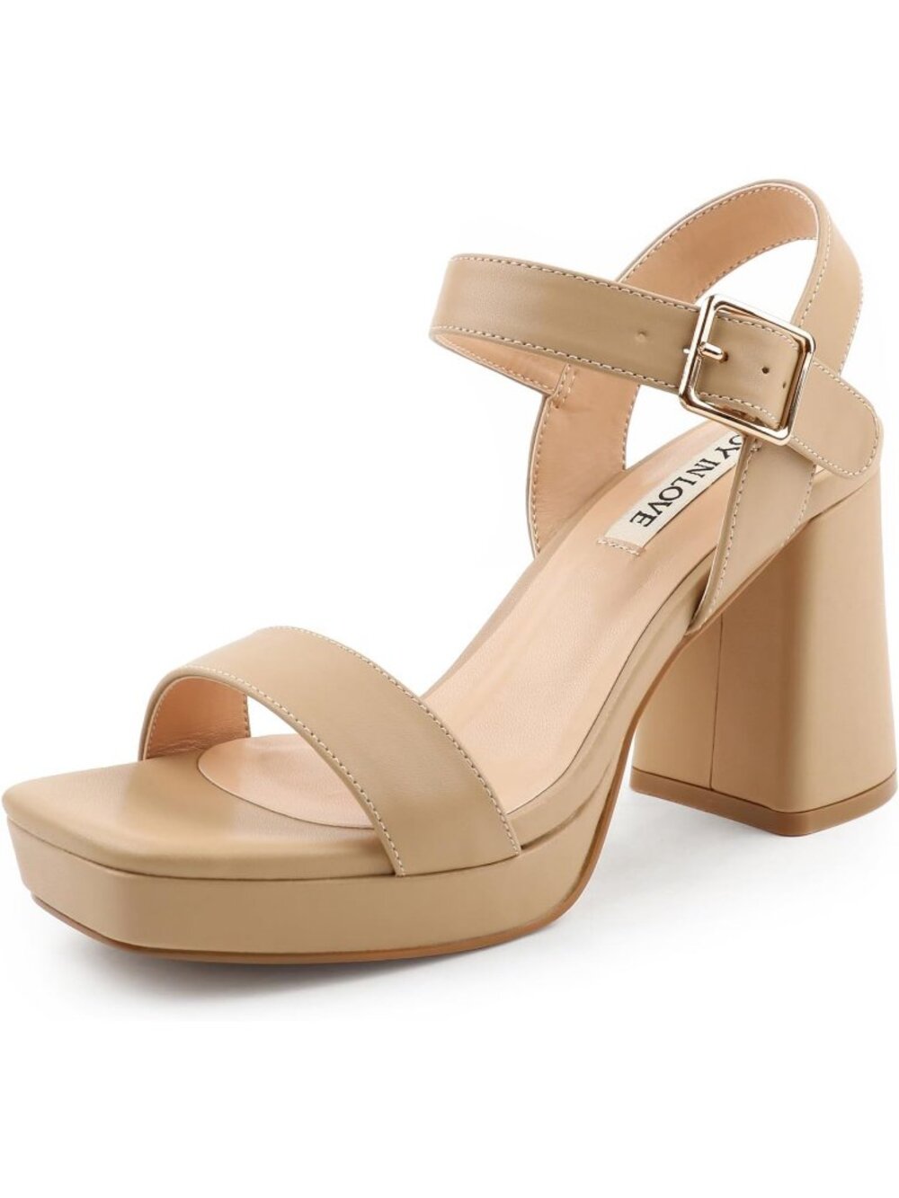 Women's Apricot Square Open Toe Adjustable Ankle Strap Chunky Block Heel Sandals